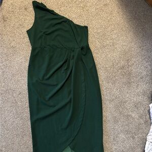 BloomChic One-Shoulder Dress in Deep Green